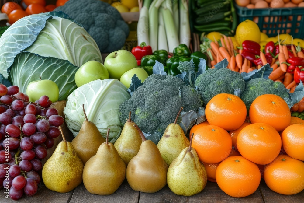 A variety of fruits and vegetables are on display at a market. A variety of fruits and vegetables are on display at a market.