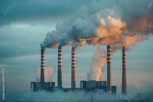 Industrial plant chimneys emitting smoke, contributing to environmental pollution, depicting the impact of industry on the environment