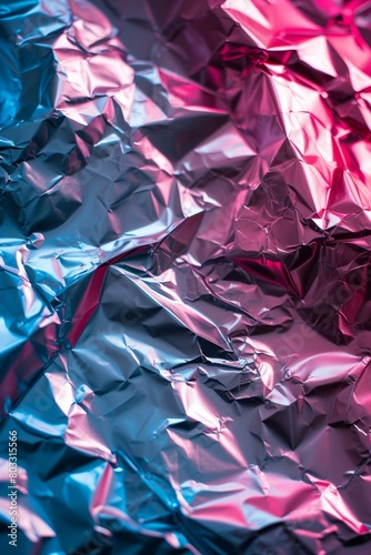 Blue and pink crumpled foil texture