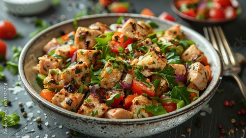 diced chicken with vegetables and herbs
