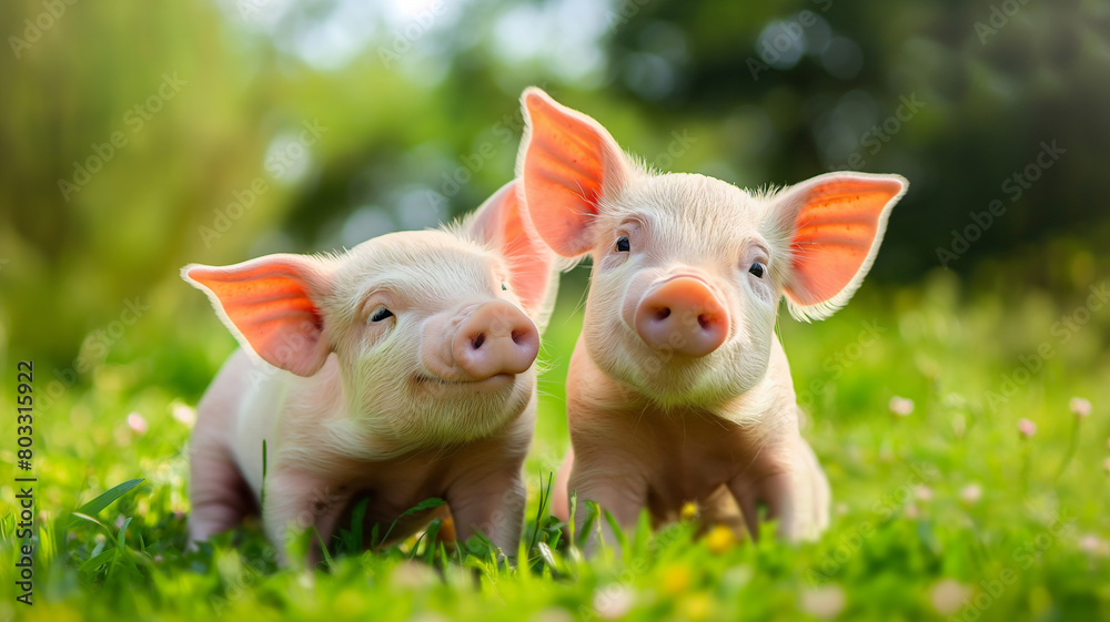 custom made wallpaper toronto digitalTwo little baby pig sitting on the grass. Animals photography