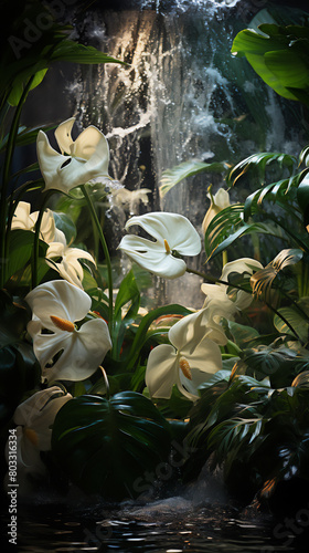 White antirium in the tropics against the background of the fodofall