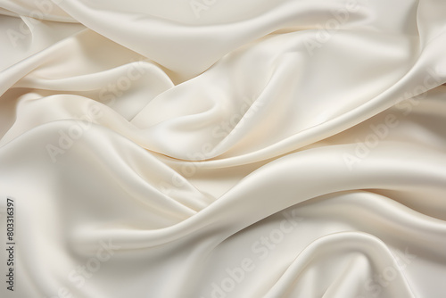 Abstract and artistic depiction of creased smooth silk satin in ivory, with luxurious folds and a soft texture, emphasizing Generative Ai,
