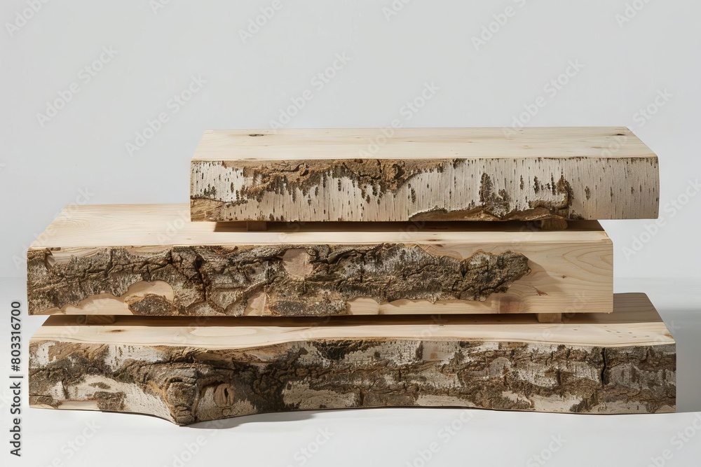 Fototapeta premium Bare Birch Ply Podium A podium made from untreated birch ply, celebrated for its simplicity and natural texture. stock photographic style