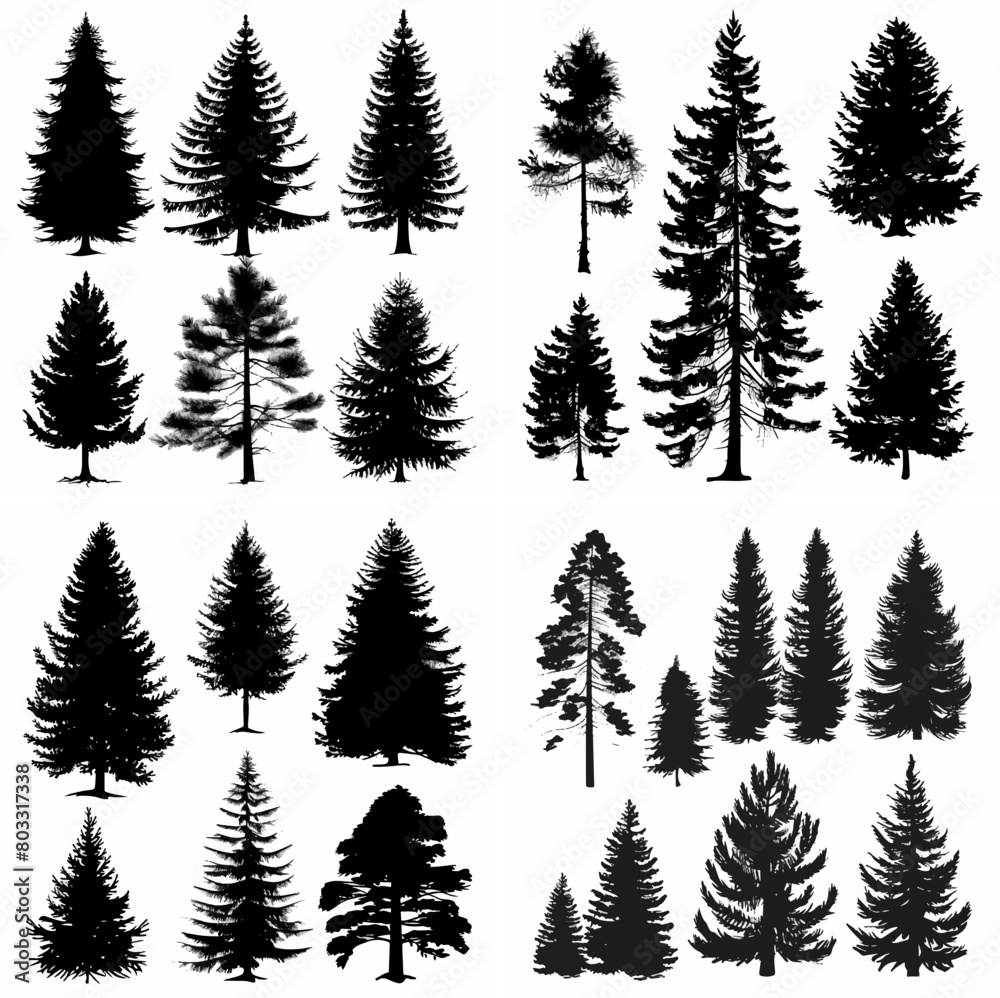 black tree silhouette set pure badge eco outline recreation breath emblem label protection graphic pine trunk woodland black tree silhouette set pure badge eco outline recreation breath emblem label protection graphic pine trunk woodland