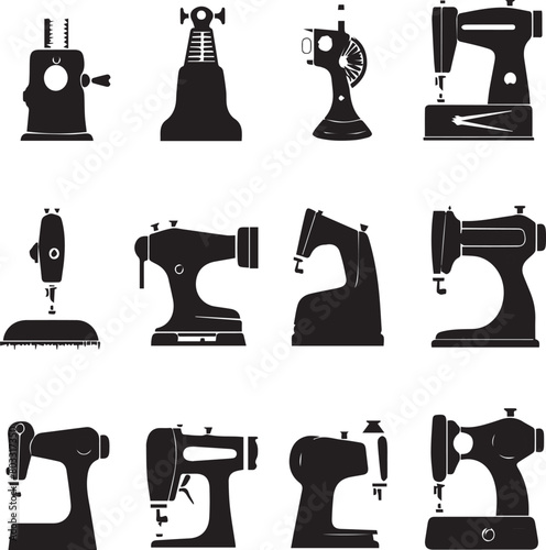 set of black and white machine on white