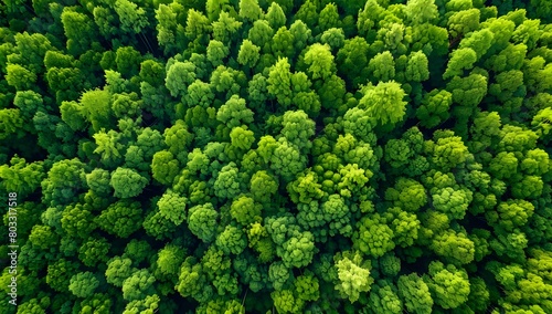 Aerial view of a dense green forest with lush trees, environmental protection, sustainability, ecology and environment day concept