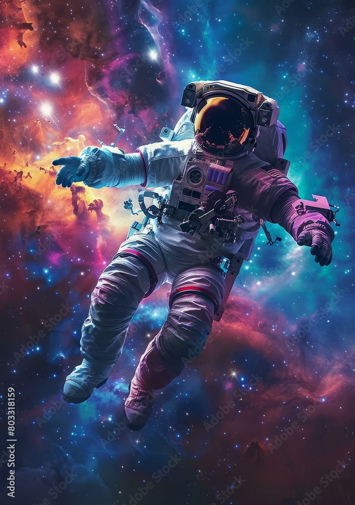 Astronaut in spacesuit floating in the vastness of space Astronaut in spacesuit floating in the vastness of space