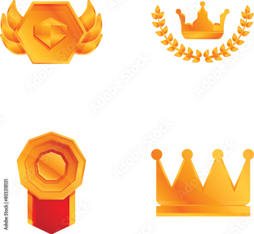 Insignia icons set cartoon vector. Various type of trophy and award for winner. Victory, achievement