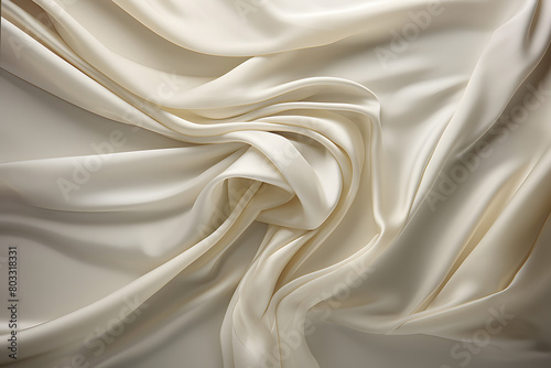 Elegant display of creased smooth silk satin material in ivory, with luxurious drapery and folds, capturing the essence Generative Ai,