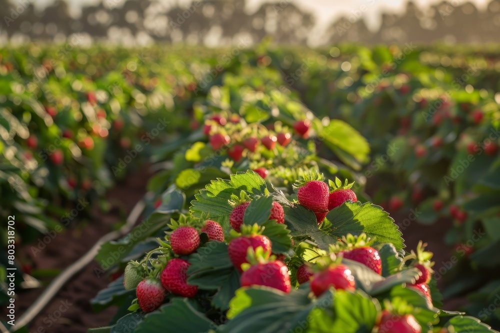 Rows of strawberry bushes on a farm Rows of strawberry bushes on a farm