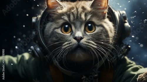 A cat wearing a space helmet