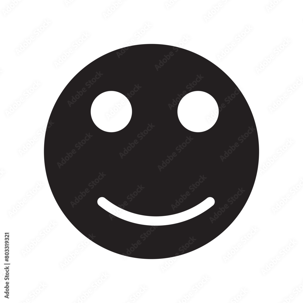 Fototapeta premium Face smile icon positive neutral. Happy face emoji vector icon. Black color and simple solid, Symbol, vector illustration.