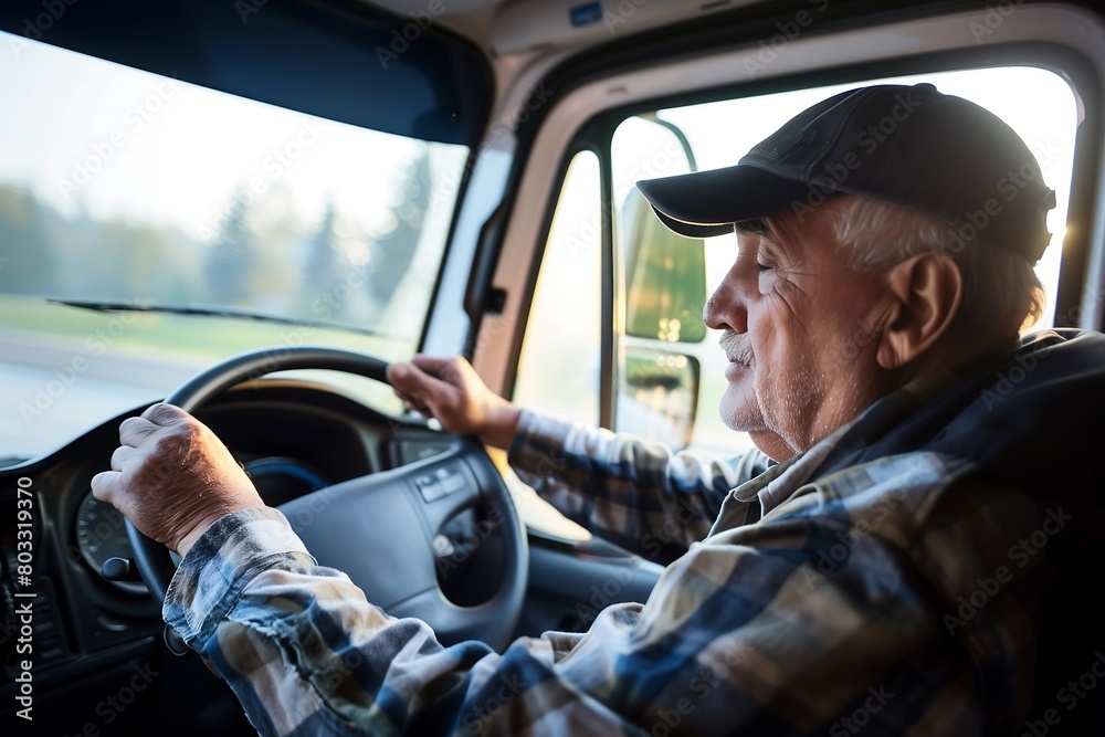 Senior Truck Driver on Sunny Winter Day Senior Truck Driver on Sunny Winter Day
