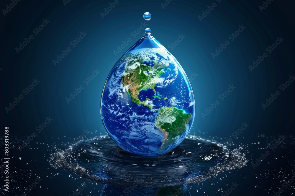 Water drop with planet earth inside, clean environment concept
