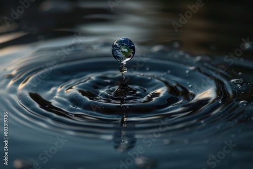 Planet earth inside a drop of water