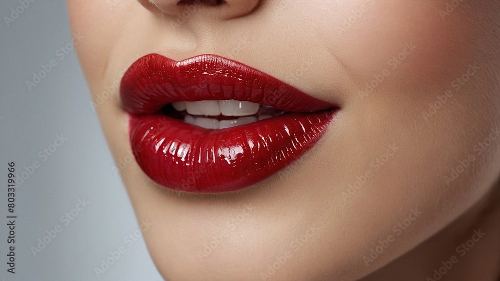 Obraz premium Woman's lips and red lipstick, close-up