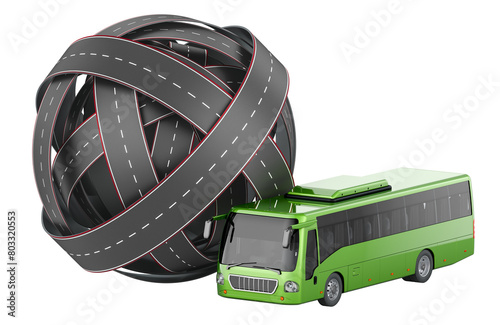 Roads knot with bus. 3D rendering isolated on transparent background