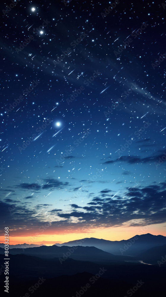 Sky with meteors and stars