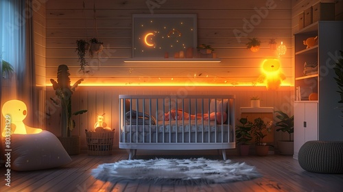 Reassuring Glow: Baby's Health Tracking Nursery, generative ai photo