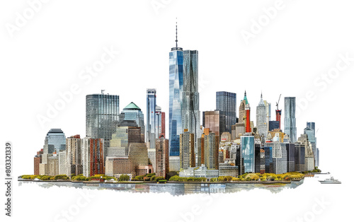 Panorama of Lower Manhattan view From the North city isolated on Transparent background.
