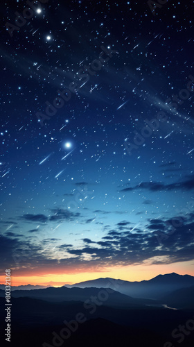 Sky with meteors and stars