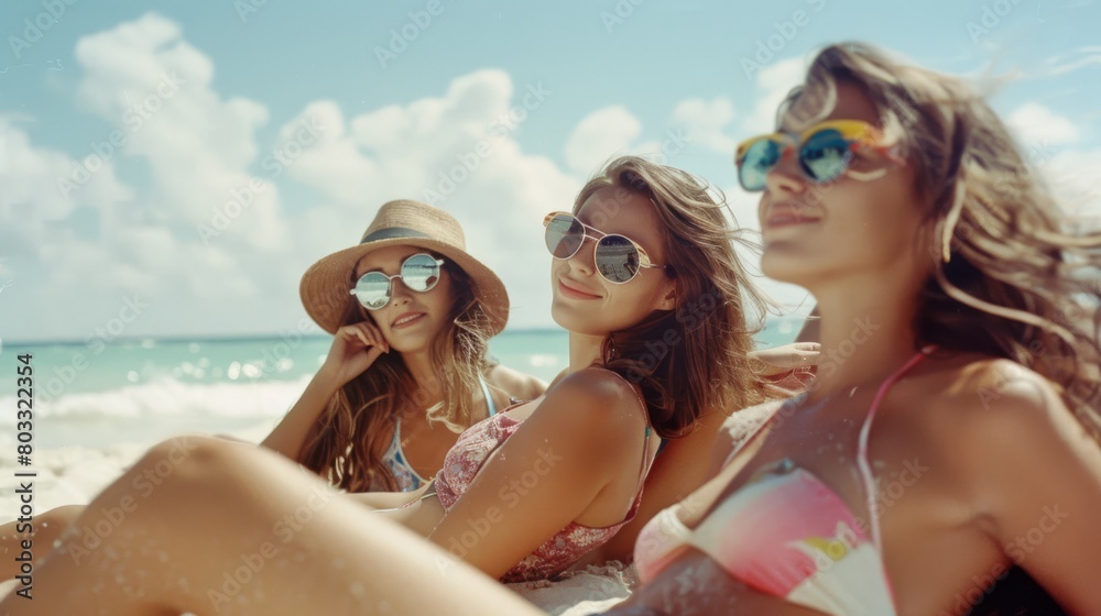 Group of beautiful young women enjoying their vacation on a beach Group of beautiful young women enjoying their vacation on a beach