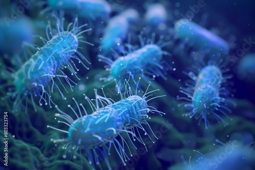 Close up macro detailed shot of blue microbes molecules virus bacteria for bio fuel