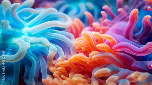 a beautiful and colorful anemone with vibrant tentacles that appear to be flowing in the water © Jammy