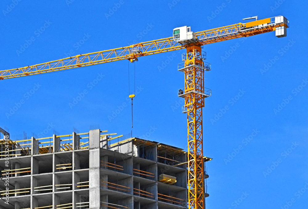 Highrise construction site and crane