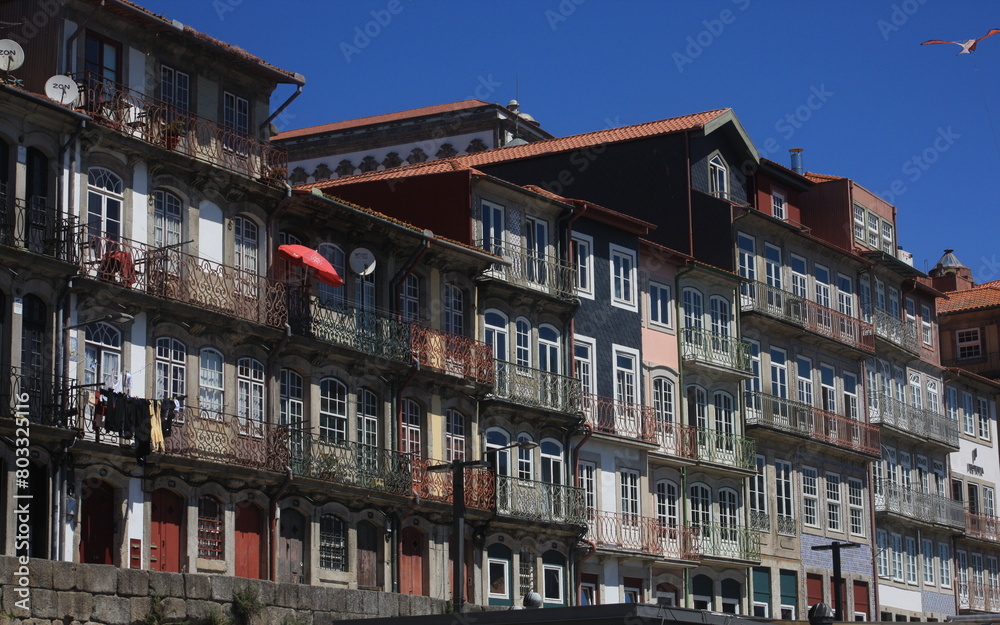 Houses in the old town of Porto. Exterior view of the facades in the historic centre of Porto