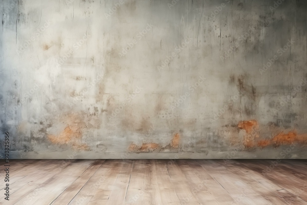 Old worn out concrete wall with wooden floor Old worn out concrete wall with wooden floor