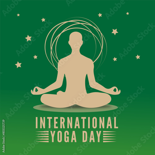 Silhouette of a person in a yoga lotus meditating position. Happy international Yoga day