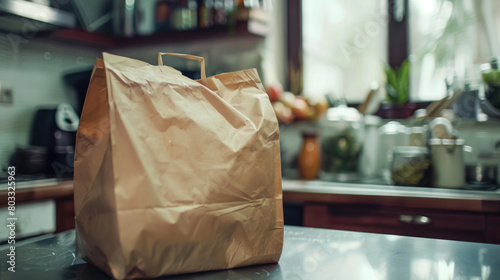 Eco shopping paper bag. Food delivery or market shopping concept.