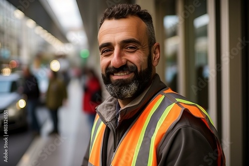 Portrait of a smiling man wearing a reflective vest