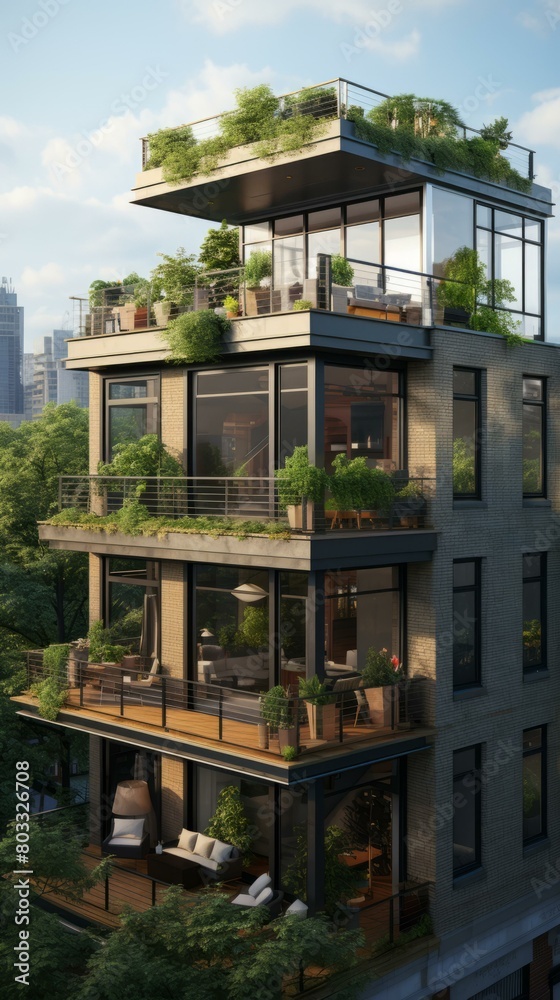 Modern Apartment Building With Rooftop Garden Modern Apartment Building With Rooftop Garden