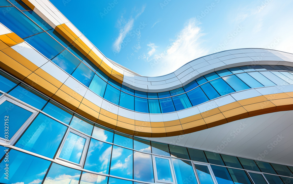 Obraz premium façade d'un bâtiment à l'architecture moderne aux lignes courbes