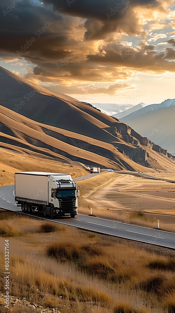 Truck Traveling on Desert Road Truck Traveling on Desert Road