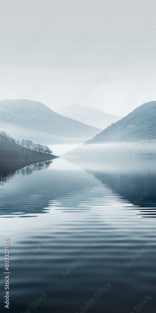 Misty Mountains over a calm lake