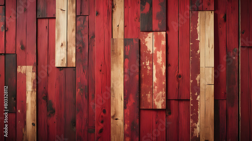 Textured Patchwork of Painted Wooden Panels in red Tones