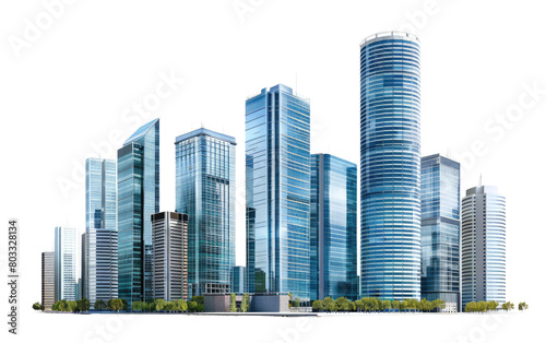 Modern Buildings in Large City isolated on Transparent background.