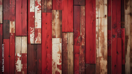 Textured Patchwork of Painted Wooden Panels in red Tones
