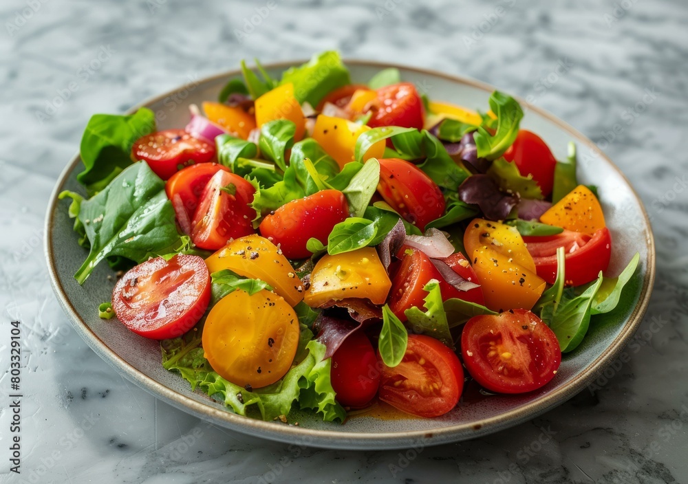 Colorful tomato salad with lettuce and red onion Colorful tomato salad with lettuce and red onion