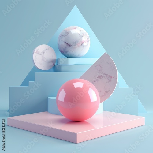 Pink and blue pastel geometric shapes composition still life