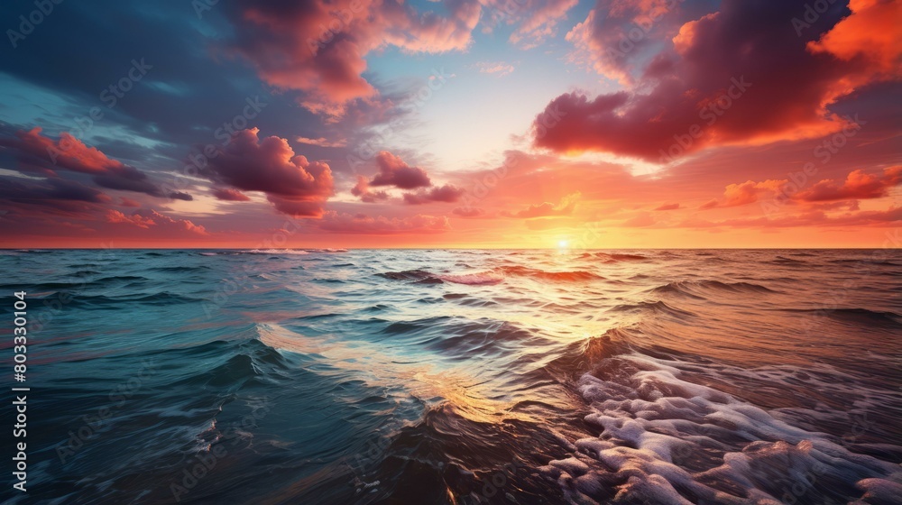 colorful cloudscape over a wavy sea