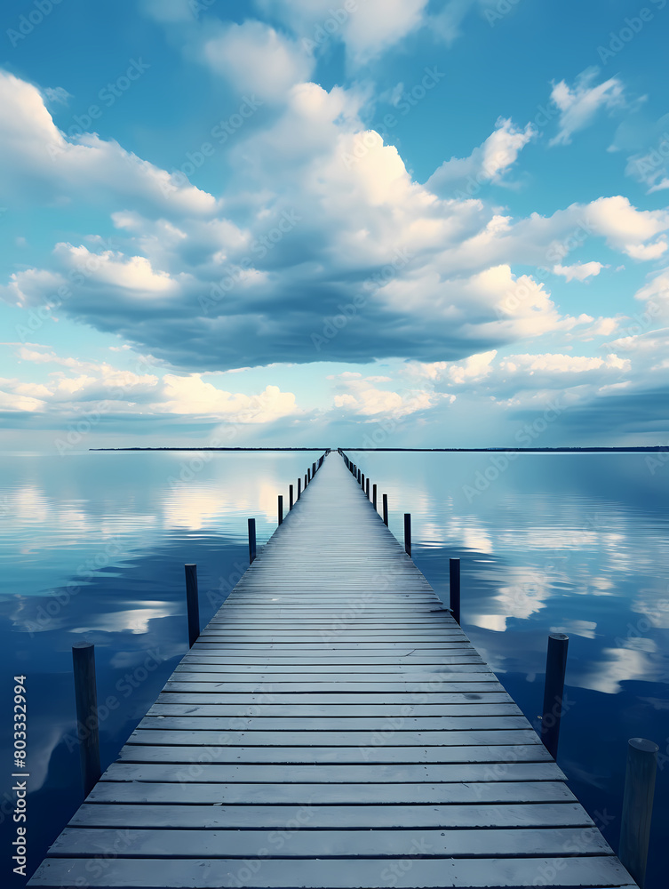 Obraz premium wooden bridge over the sea. Gateway to Serenity: Dock Leading into the Vast Azure Sea