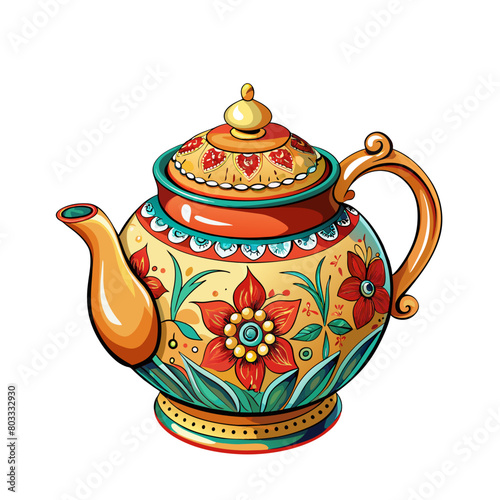 ceramic teapot cartoon style on white background