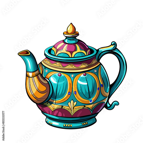 ceramic teapot cartoon style on white background