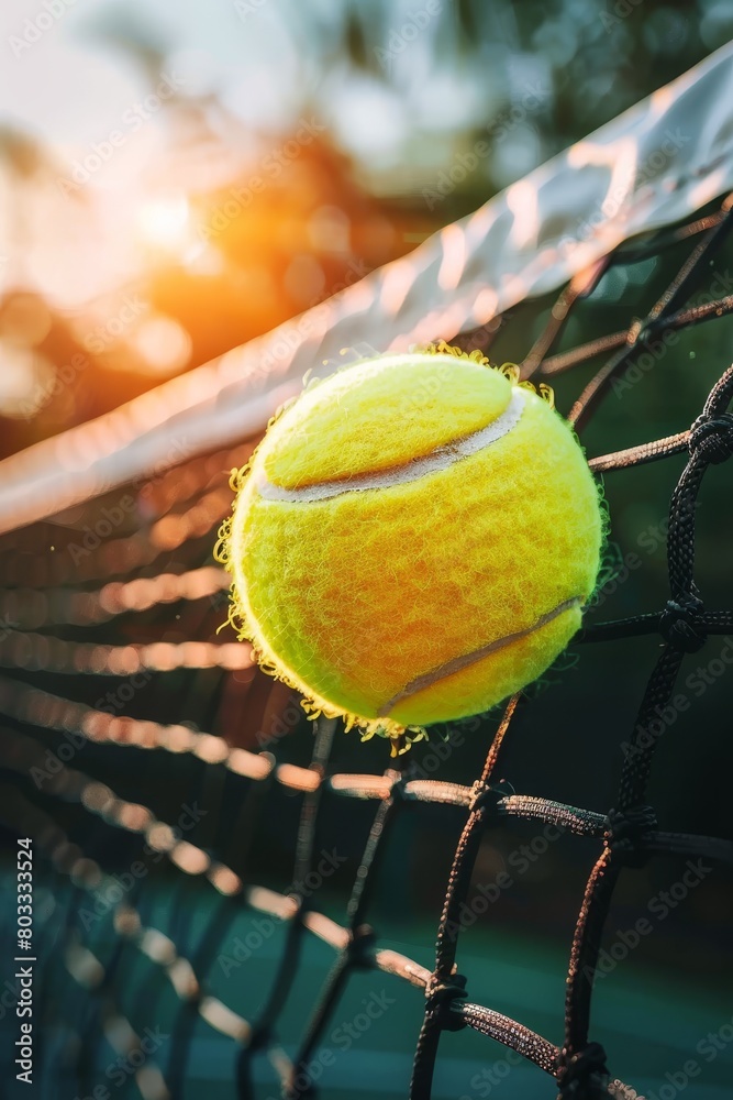Precision in motion  tennis ball frozen at net, capturing summer olympic games sport essence