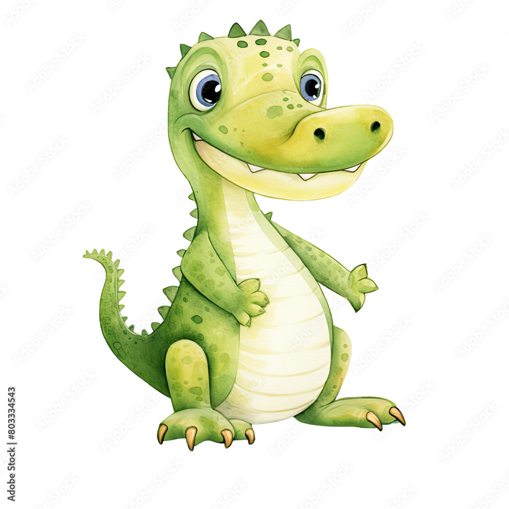 Fototapeta premium AI-Generated Watercolor Alligator Clip Art Illustration. Isolated elements on a white background.